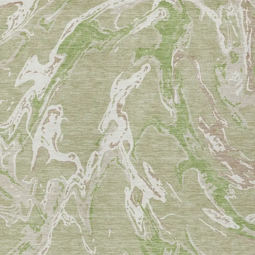 Artichoke Green And Ivory Abstract Washable Indoor Outdoor Area Rug Photo 7