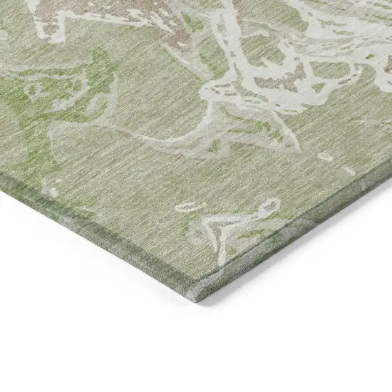 Artichoke Green And Ivory Abstract Washable Indoor Outdoor Area Rug Photo 5