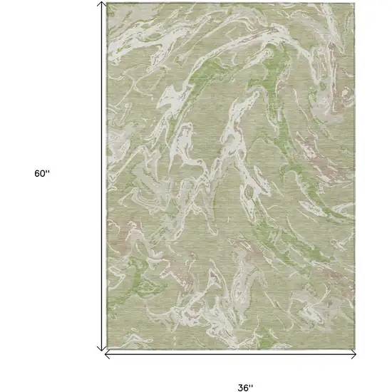 Artichoke Green And Ivory Abstract Washable Indoor Outdoor Area Rug Photo 3