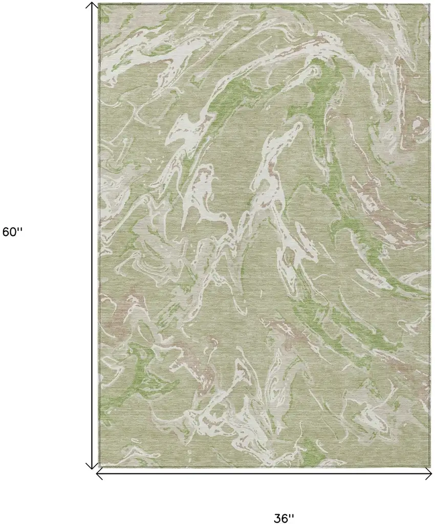 Artichoke Green And Ivory Abstract Washable Indoor Outdoor Area Rug Photo 3
