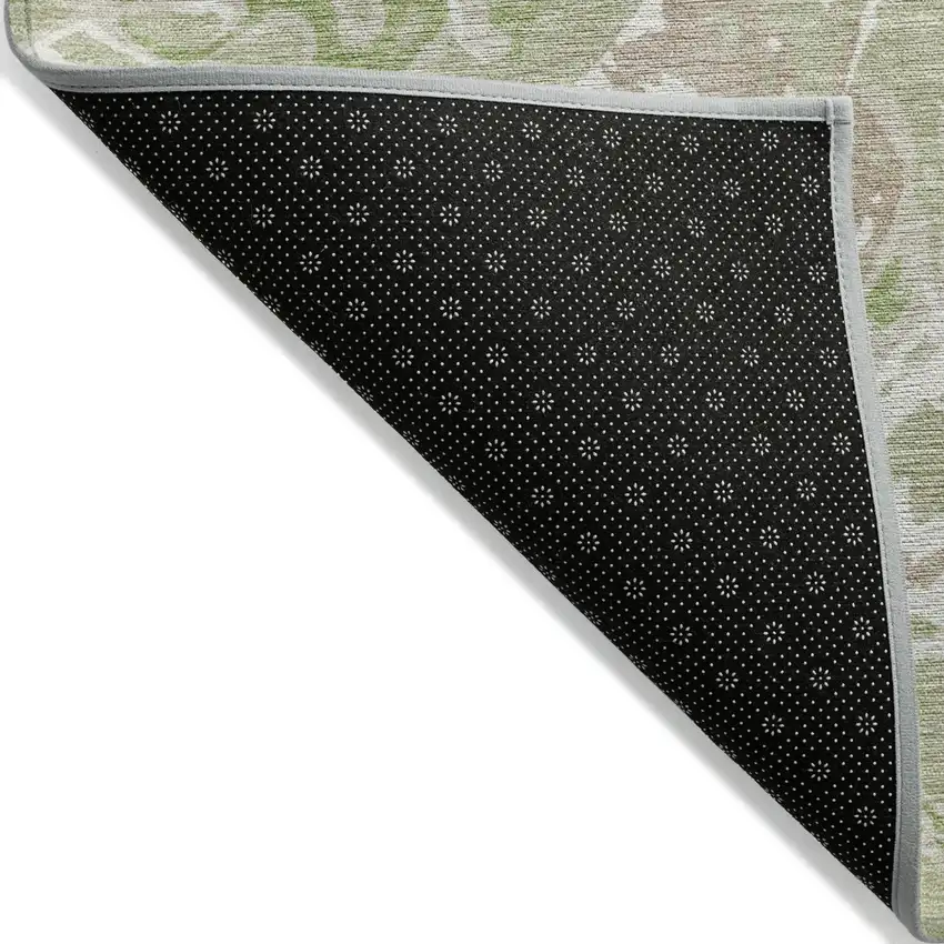 Artichoke Green And Ivory Abstract Washable Indoor Outdoor Area Rug Photo 3