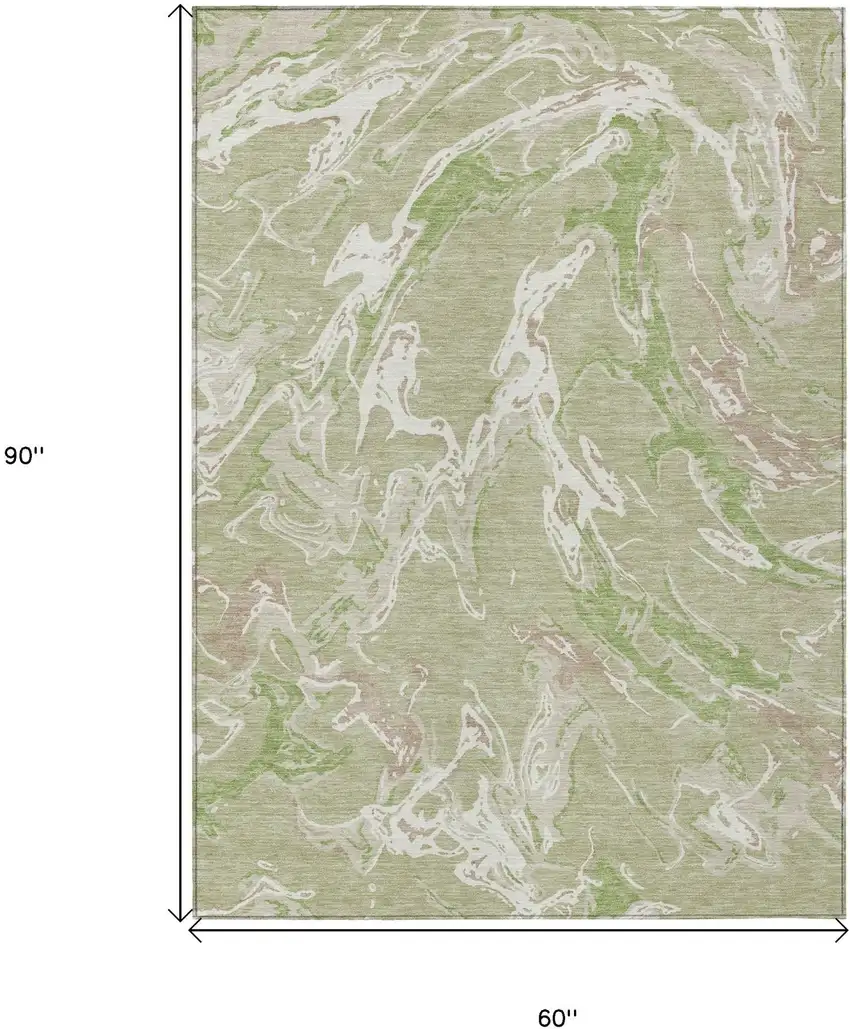Artichoke Green And Ivory Abstract Washable Indoor Outdoor Area Rug Photo 8