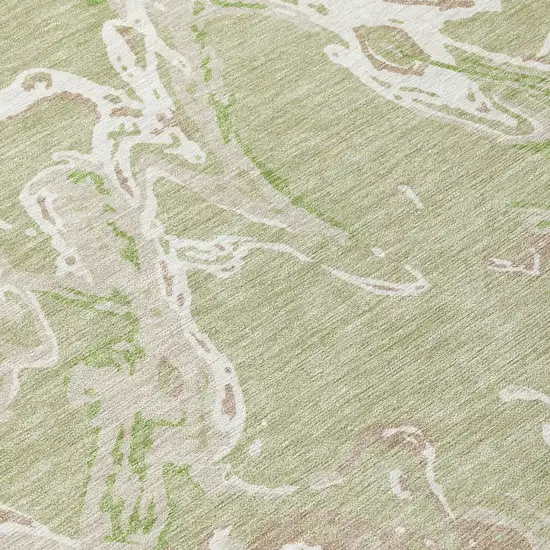 Artichoke Green And Ivory Abstract Washable Indoor Outdoor Area Rug Photo 5