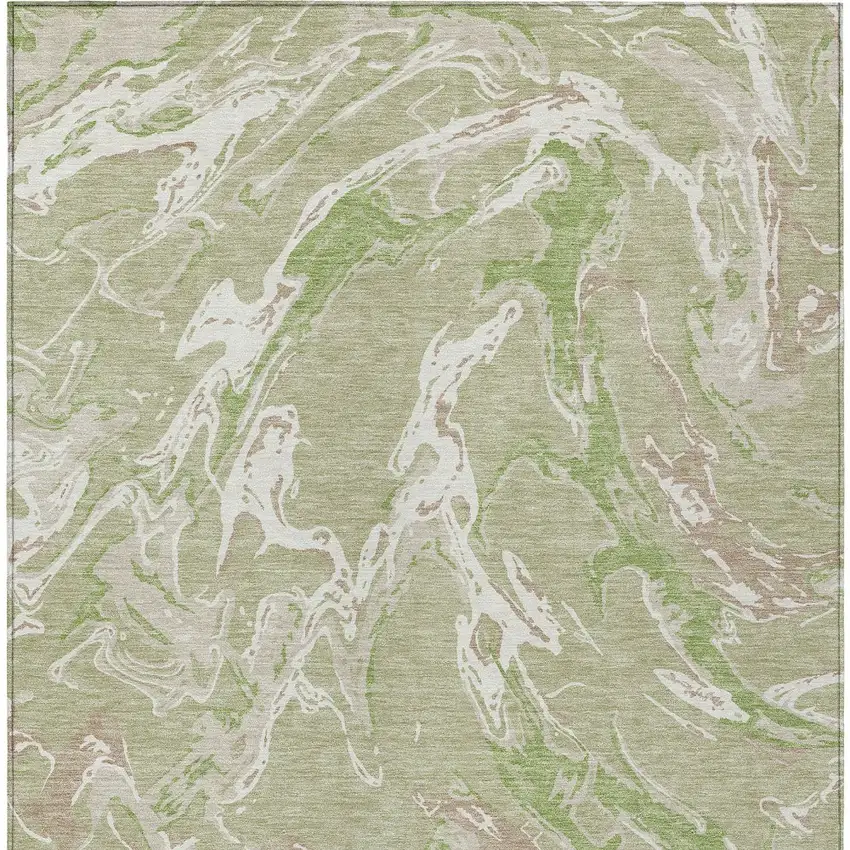 Artichoke Green And Ivory Abstract Washable Indoor Outdoor Area Rug Photo 7