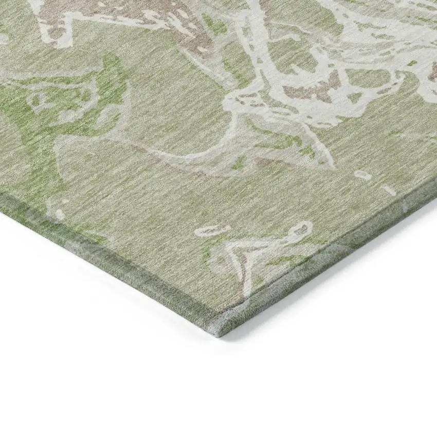 Artichoke Green And Ivory Abstract Washable Indoor Outdoor Area Rug Photo 4