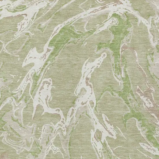 Artichoke Green And Ivory Abstract Washable Indoor Outdoor Area Rug Photo 6