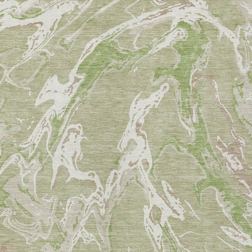Artichoke Green And Ivory Abstract Washable Indoor Outdoor Area Rug Photo 6