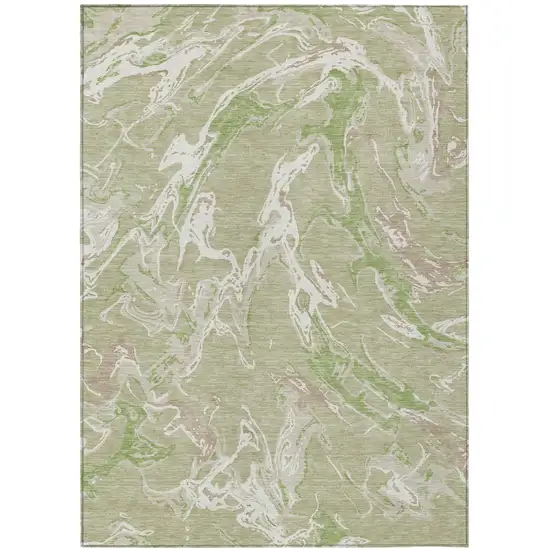 Artichoke Green And Ivory Abstract Washable Indoor Outdoor Area Rug Photo 2