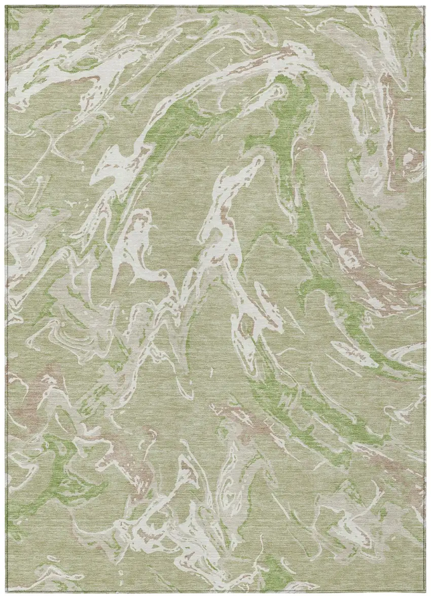 Artichoke Green And Ivory Abstract Washable Indoor Outdoor Area Rug Photo 2