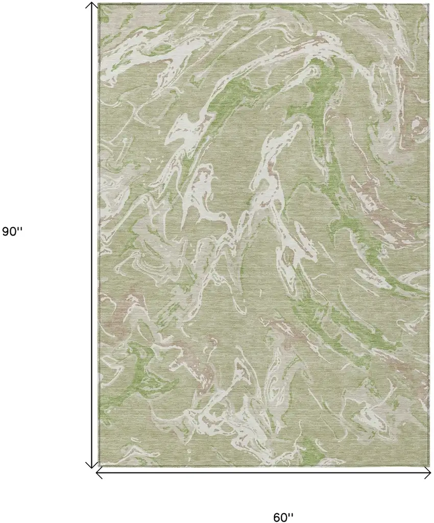Artichoke Green And Ivory Abstract Washable Indoor Outdoor Area Rug Photo 3