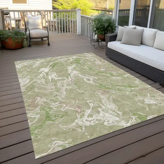 Artichoke Green And Ivory Abstract Washable Indoor Outdoor Area Rug Photo 8