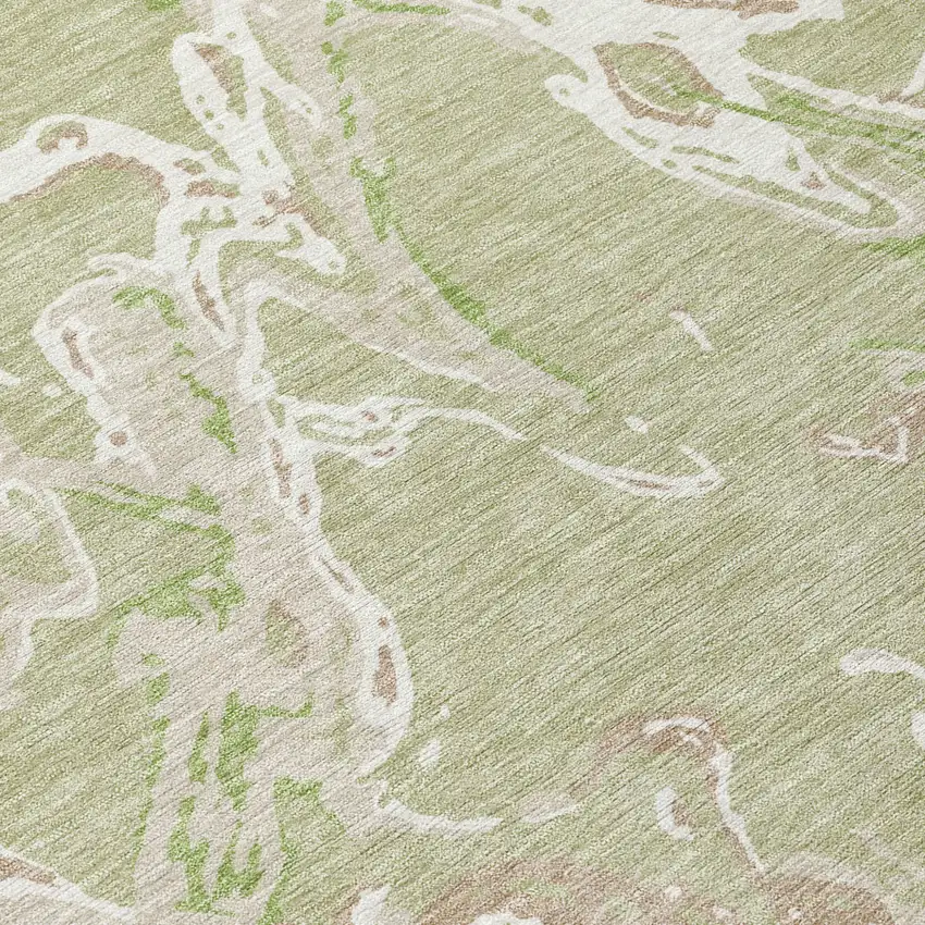 Artichoke Green And Ivory Abstract Washable Indoor Outdoor Area Rug Photo 6