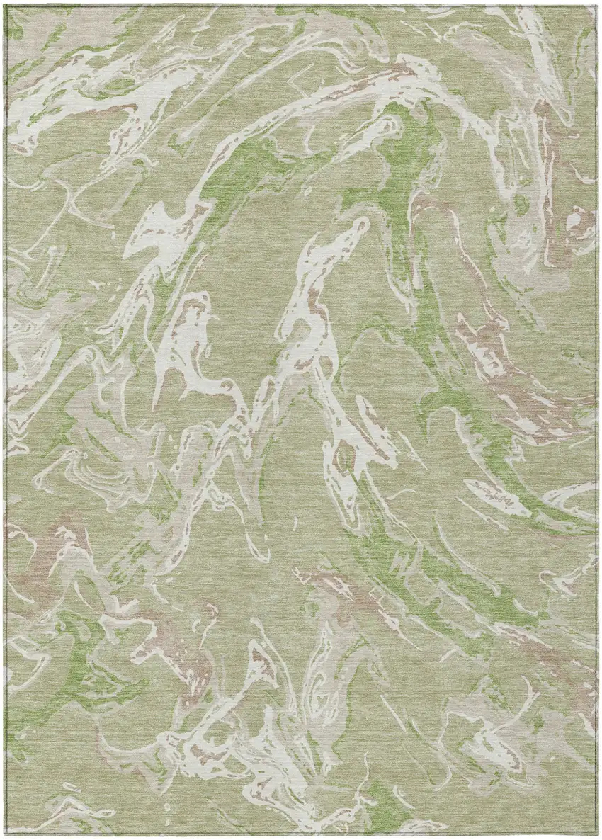 Artichoke Green And Ivory Abstract Washable Indoor Outdoor Area Rug Photo 2
