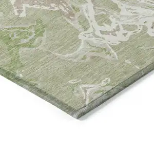 Photo of Artichoke Green And Ivory Abstract Washable Indoor Outdoor Area Rug