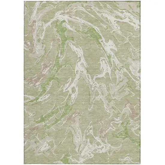 Artichoke Green And Ivory Abstract Washable Indoor Outdoor Area Rug Photo 7