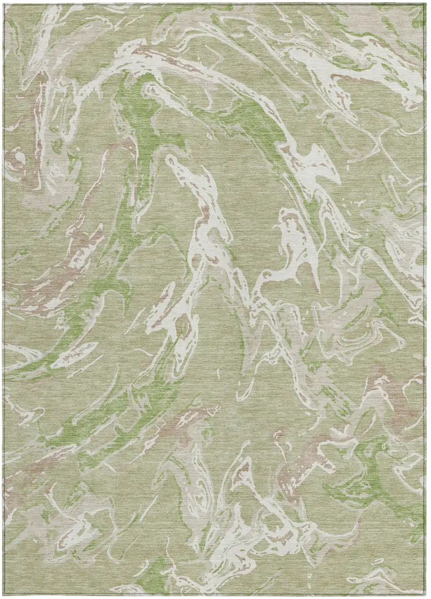 Artichoke Green And Ivory Abstract Washable Indoor Outdoor Area Rug Photo 7
