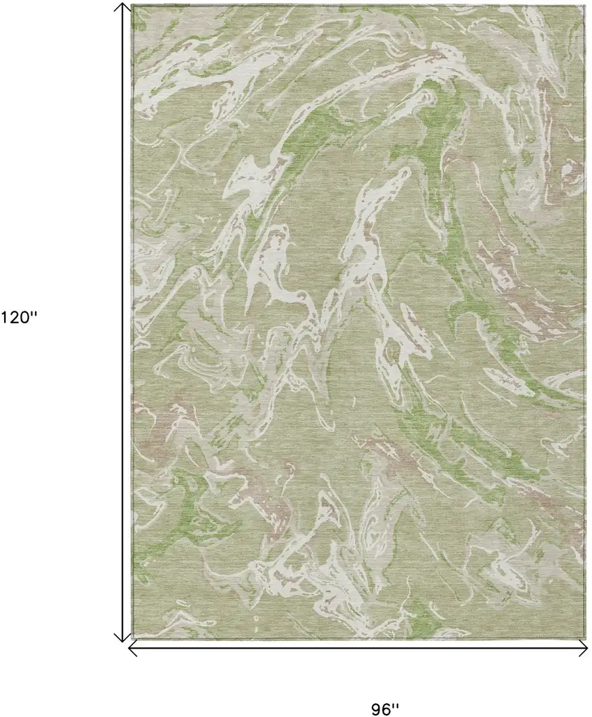 Artichoke Green And Ivory Abstract Washable Indoor Outdoor Area Rug Photo 3