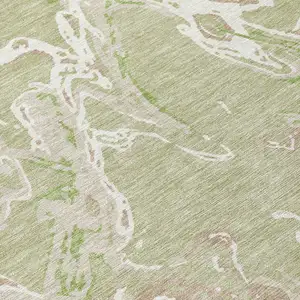 Photo of Artichoke Green And Ivory Abstract Washable Indoor Outdoor Area Rug