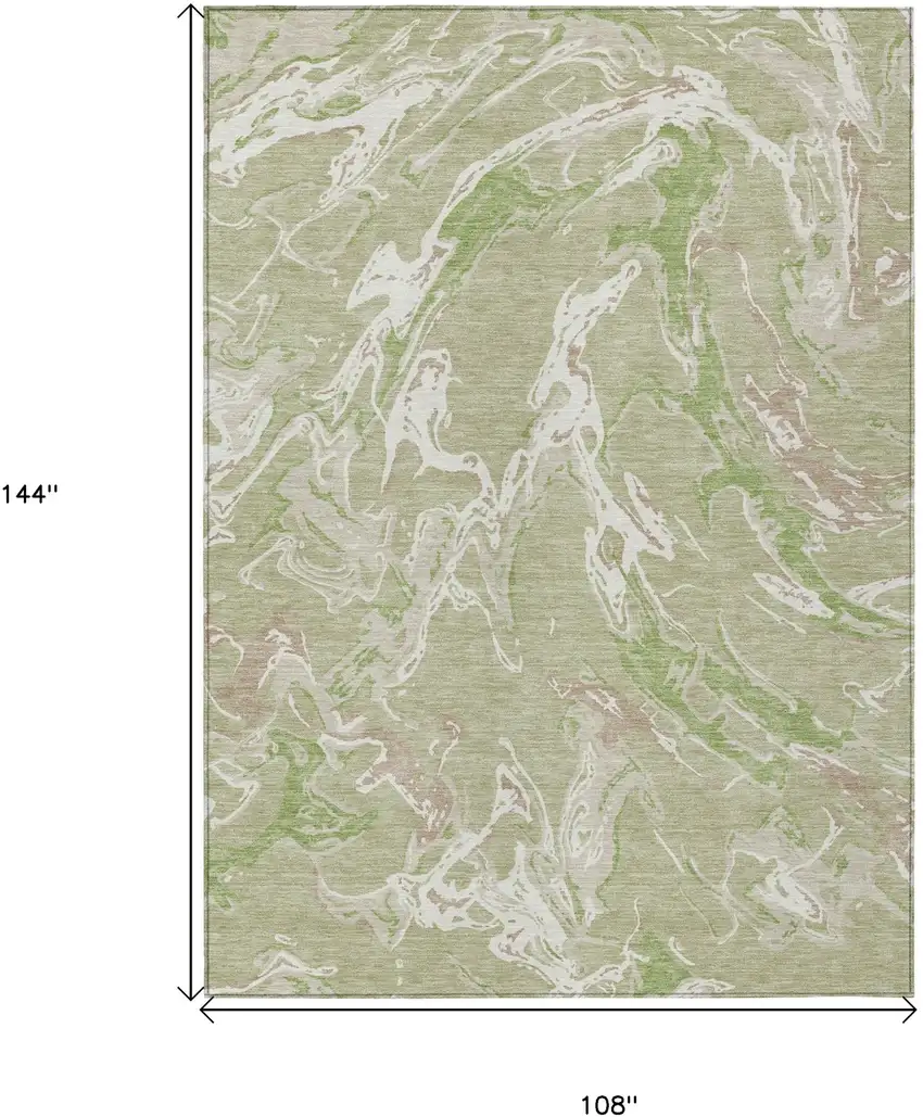 Artichoke Green And Ivory Abstract Washable Indoor Outdoor Area Rug Photo 3