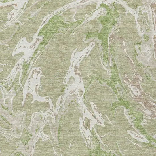 Artichoke Green And Ivory Abstract Washable Indoor Outdoor Area Rug Photo 7