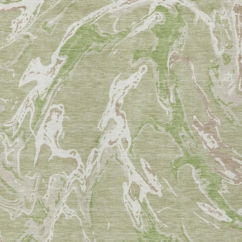 Artichoke Green And Ivory Abstract Washable Indoor Outdoor Area Rug Photo 7