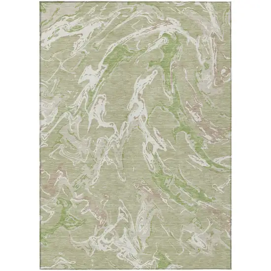 Artichoke Green And Ivory Abstract Washable Indoor Outdoor Area Rug Photo 2