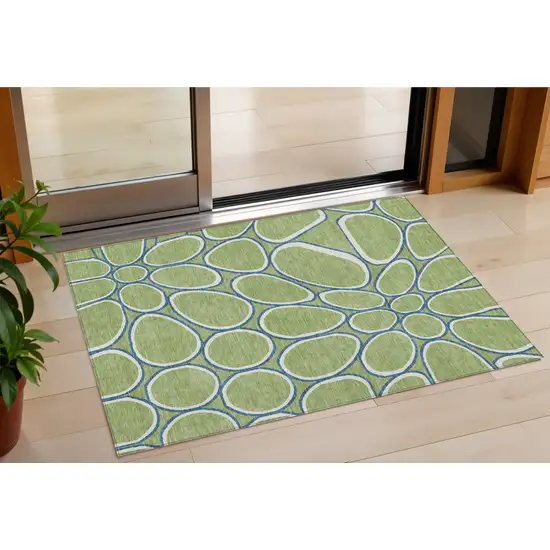 Artichoke Green And Ivory Abstract Washable Indoor Outdoor Area Rug Photo 1