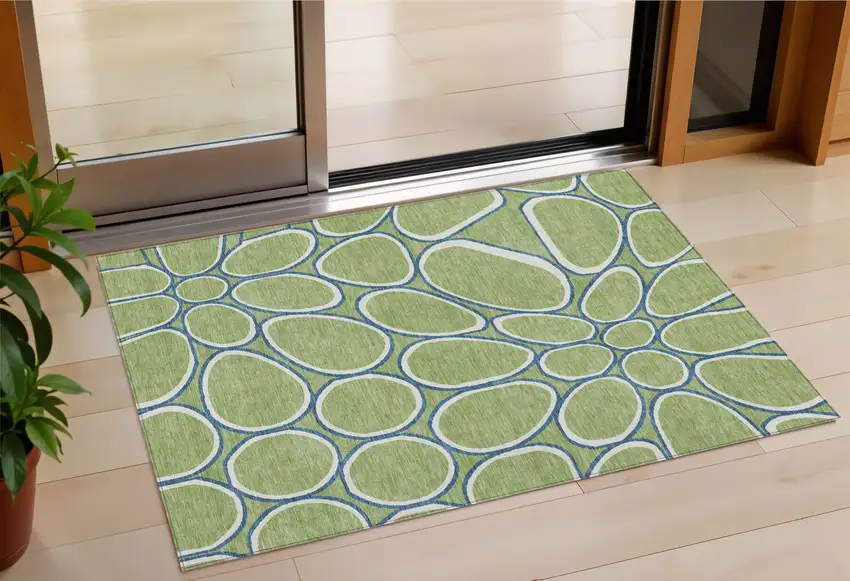 Artichoke Green And Ivory Abstract Washable Indoor Outdoor Area Rug Photo 1