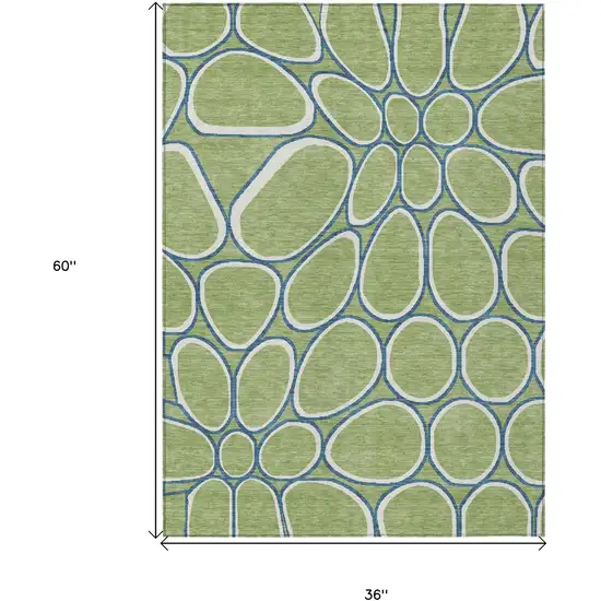 Artichoke Green And Ivory Abstract Washable Indoor Outdoor Area Rug Photo 3