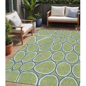 Photo of Artichoke Green And Ivory Abstract Washable Indoor Outdoor Area Rug