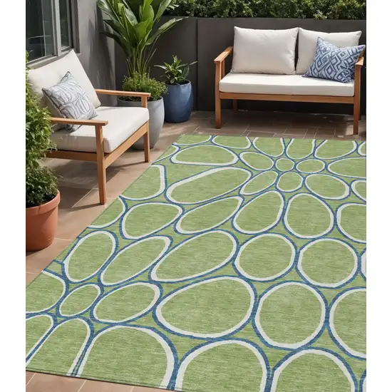 Artichoke Green And Ivory Abstract Washable Indoor Outdoor Area Rug Photo 1