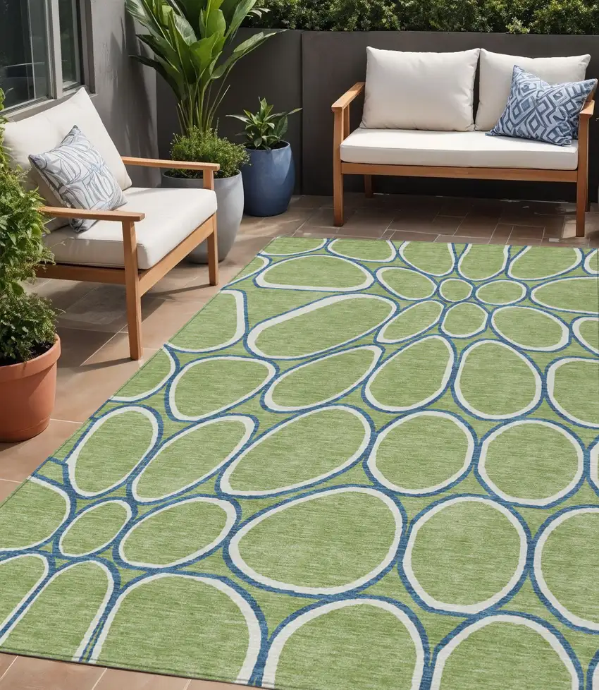 Artichoke Green And Ivory Abstract Washable Indoor Outdoor Area Rug Photo 1