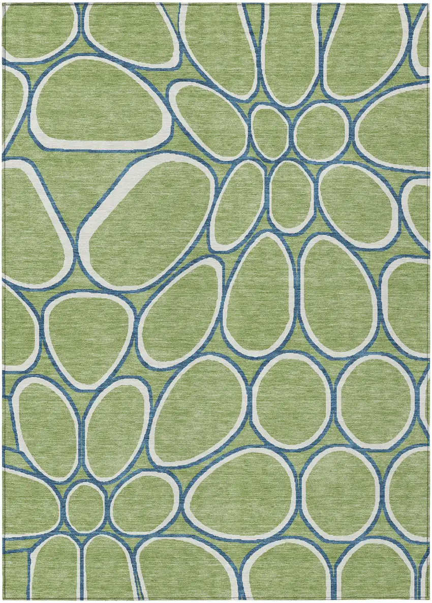 Artichoke Green And Ivory Abstract Washable Indoor Outdoor Area Rug Photo 2