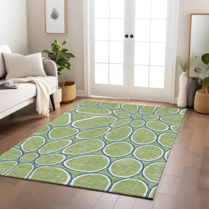 Artichoke Green And Ivory Abstract Washable Indoor Outdoor Area Rug Photo 9