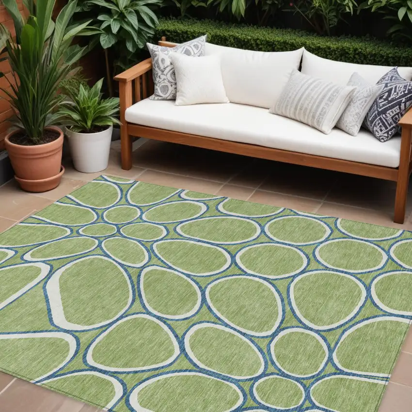 Artichoke Green And Ivory Abstract Washable Indoor Outdoor Area Rug Photo 1
