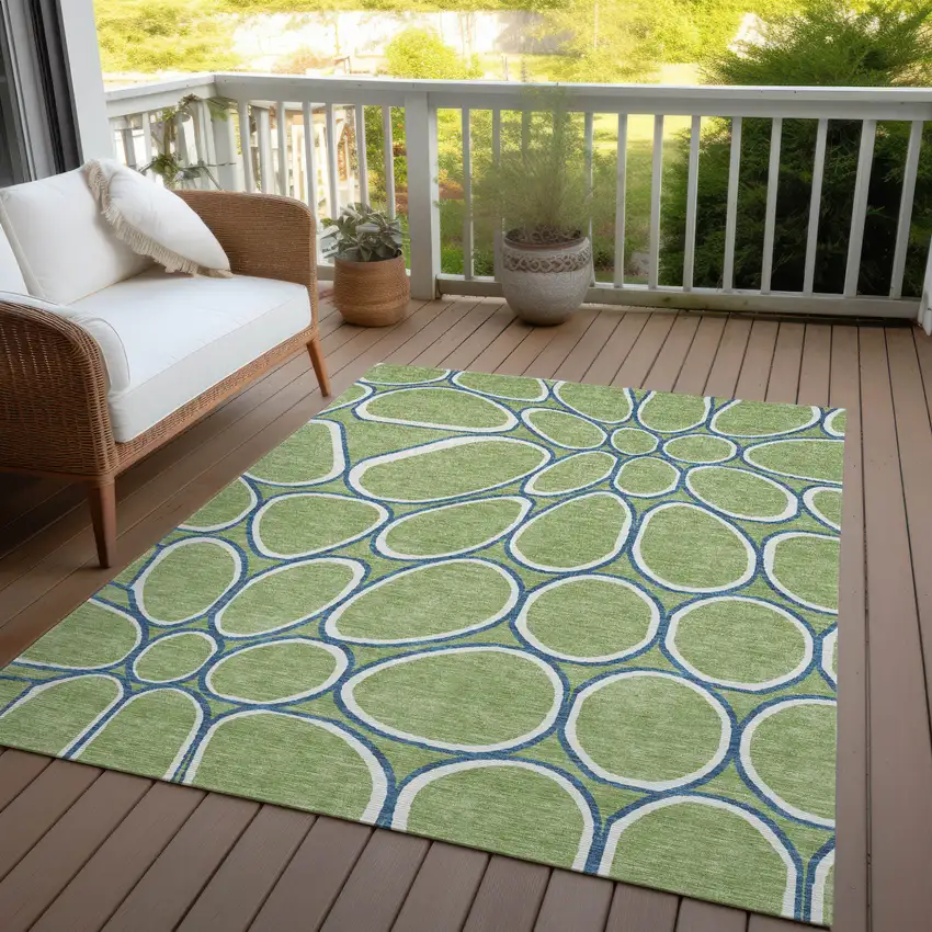 Artichoke Green And Ivory Abstract Washable Indoor Outdoor Area Rug Photo 8
