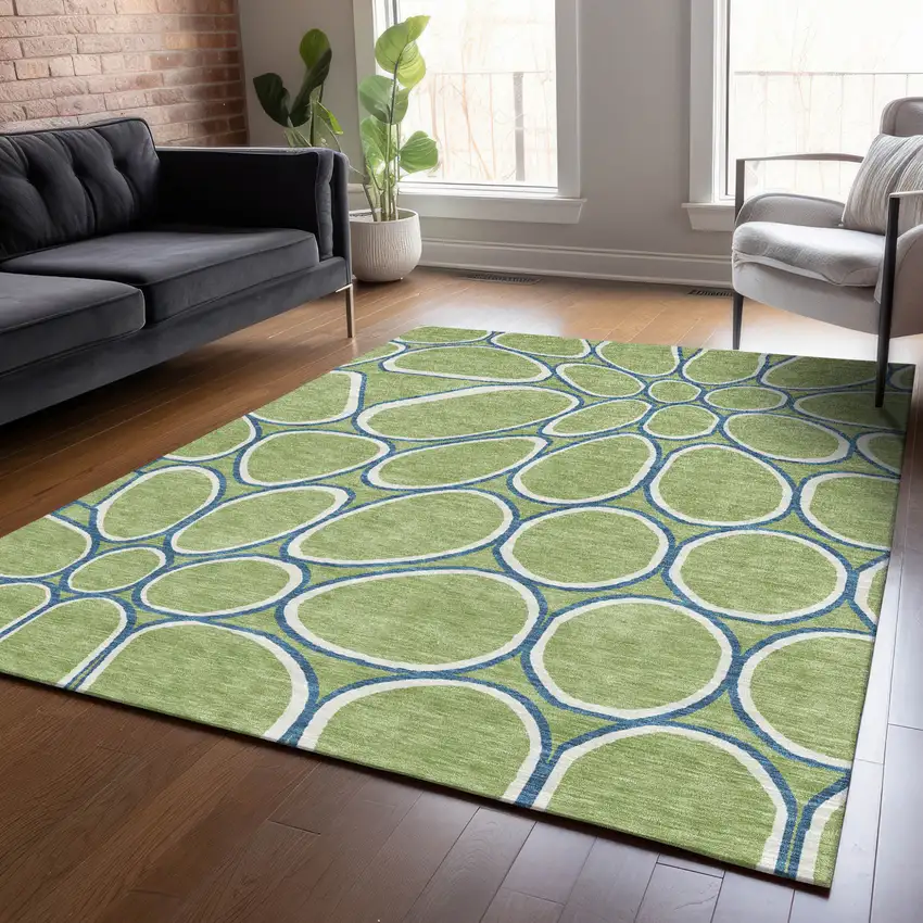 Artichoke Green And Ivory Abstract Washable Indoor Outdoor Area Rug Photo 9