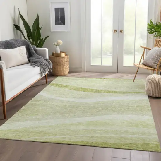 Artichoke Green And Ivory Abstract Washable Indoor Outdoor Area Rug Photo 9