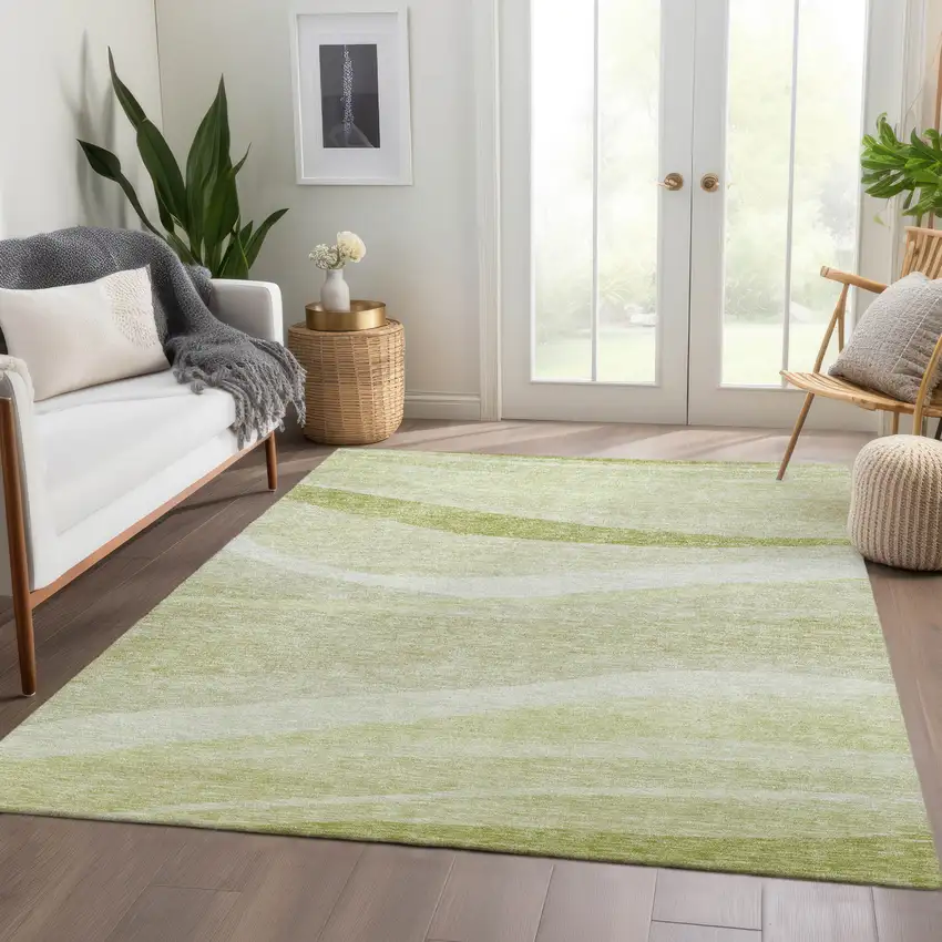 Artichoke Green And Ivory Abstract Washable Indoor Outdoor Area Rug Photo 9