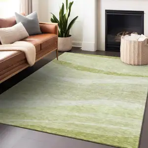 Photo of Artichoke Green And Ivory Abstract Washable Indoor Outdoor Area Rug