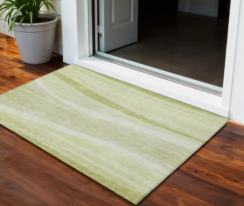 Artichoke Green And Ivory Abstract Washable Indoor Outdoor Area Rug Photo 1