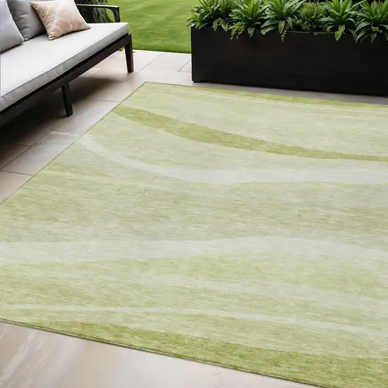 Artichoke Green And Ivory Abstract Washable Indoor Outdoor Area Rug Photo 1