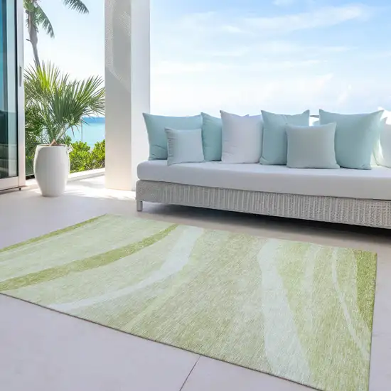 Artichoke Green And Ivory Abstract Washable Indoor Outdoor Area Rug Photo 7