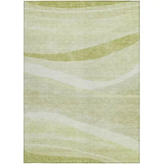 Artichoke Green And Ivory Abstract Washable Indoor Outdoor Area Rug Photo 6
