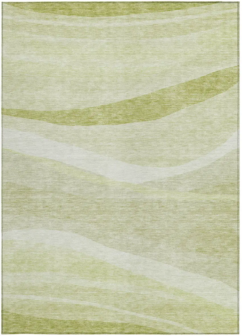 Artichoke Green And Ivory Abstract Washable Indoor Outdoor Area Rug Photo 6