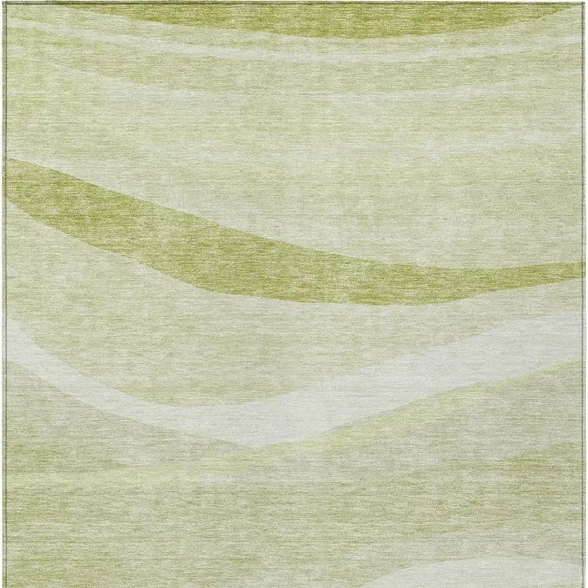 Artichoke Green And Ivory Abstract Washable Indoor Outdoor Area Rug Photo 6