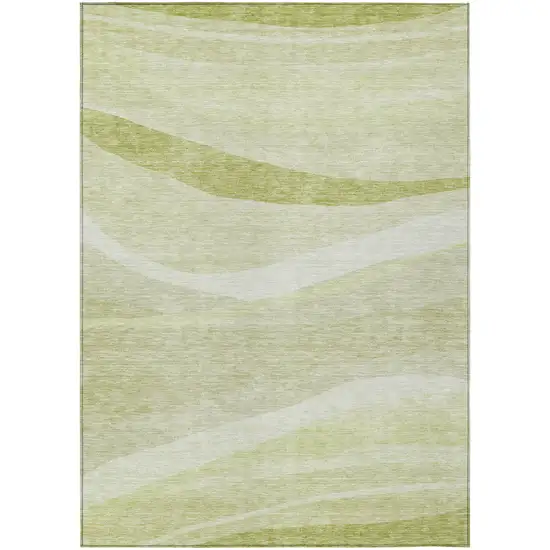 Artichoke Green And Ivory Abstract Washable Indoor Outdoor Area Rug Photo 2
