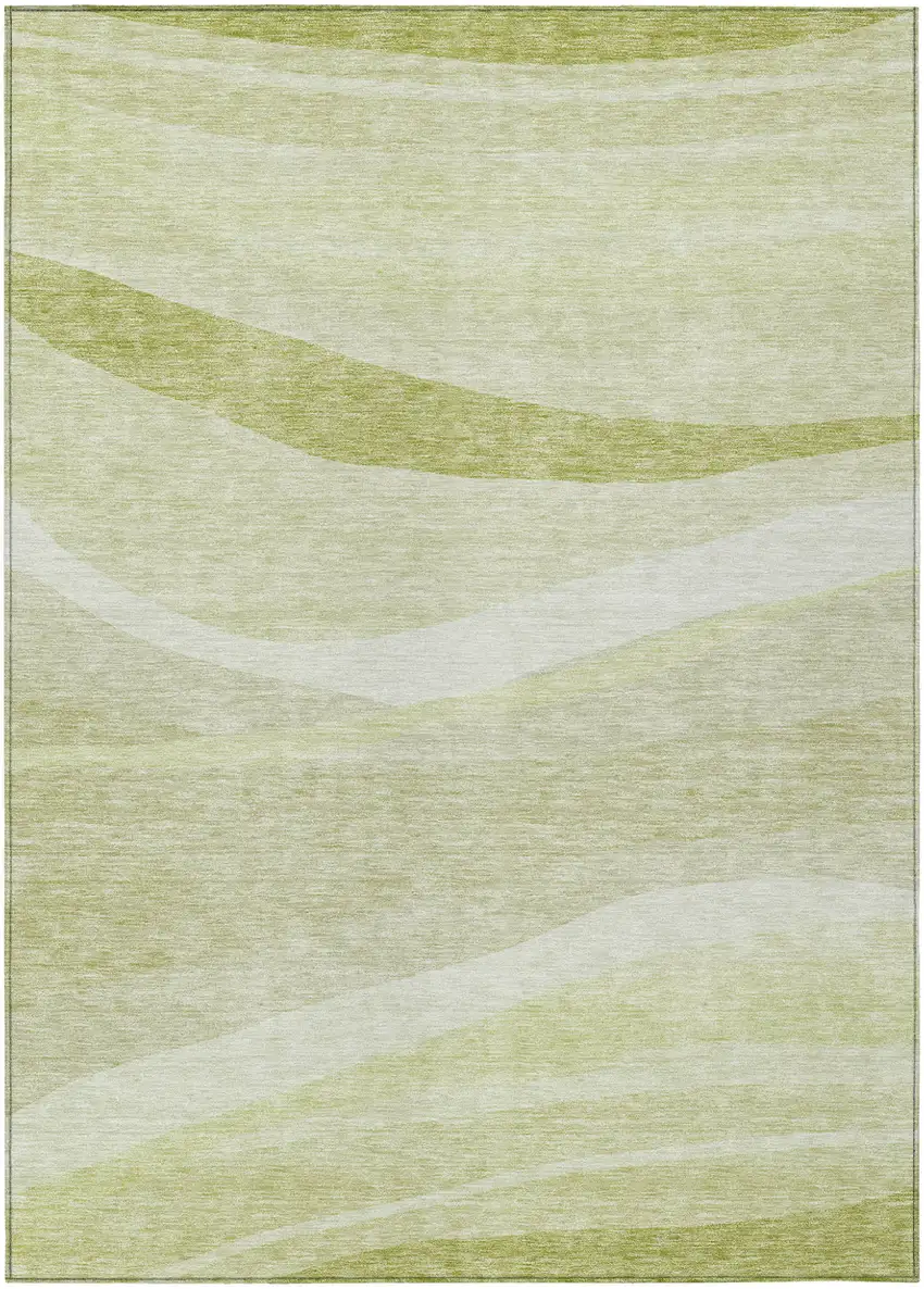 Artichoke Green And Ivory Abstract Washable Indoor Outdoor Area Rug Photo 2