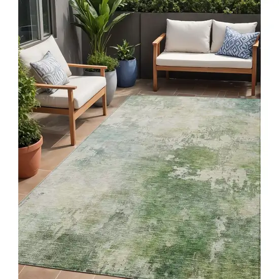 Artichoke Green And Ivory Abstract Washable Indoor Outdoor Area Rug Photo 1