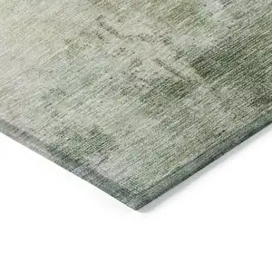Photo of Artichoke Green And Ivory Abstract Washable Indoor Outdoor Area Rug